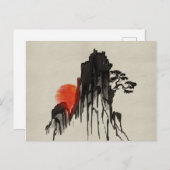 山日本のの夕日 – 墨絵 ポストカード (正面/裏面)