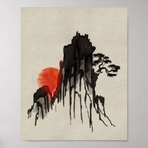 山日本のの夕日 – sumi-e ポスター