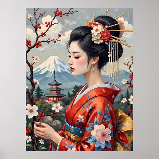 山日本の富士の女性 ポスター (正面)