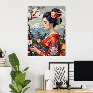 山日本の富士の女性 ポスター