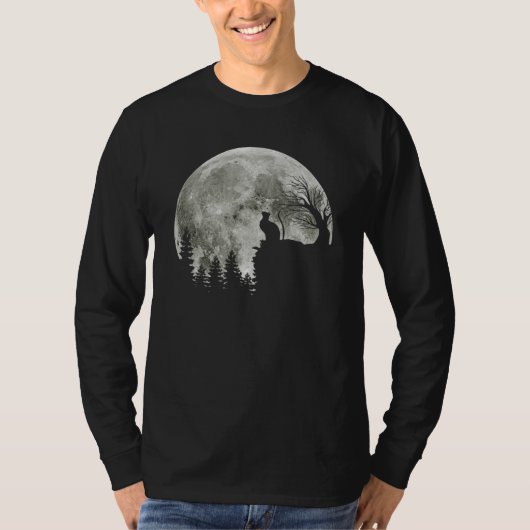 山月明かりのハロウィーンに立つ猫 Tシャツ (正面)