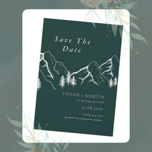 山松の木エメラルド写真デートを保存 招待状