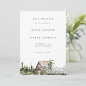 山松の森のキャビン写真の保存日付 招待状 (スタンド正面)