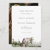 山松の森のキャビン写真の保存日付 招待状 (正面/裏面)