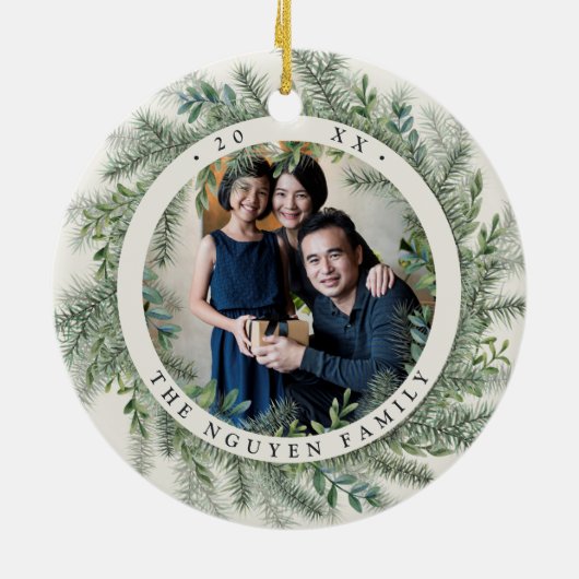 山松パーソナライズされた写真 セラミックオーナメント (裏面)