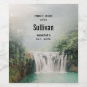 山林で美しい滝を作るワイン ワインラベル (シングルラベル)