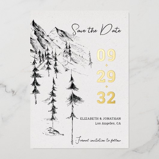 山林の手描シンプルきエレガント救 箔招待状 (正面)