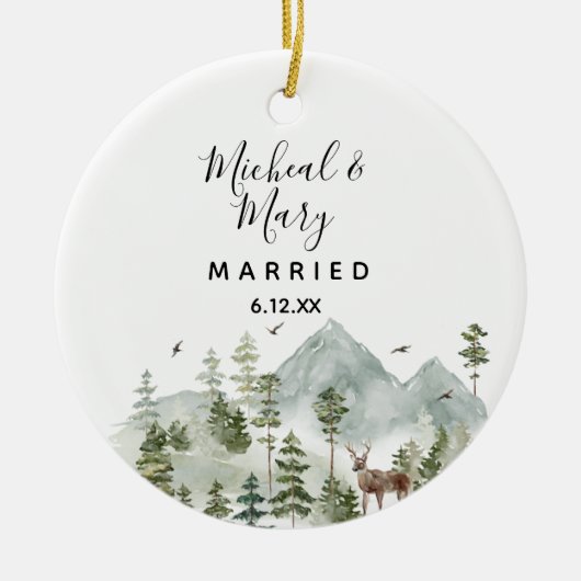 山林の木結婚のオーナメント セラミックオーナメント (正面)