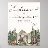 山林の森林動物の赤ちゃんシャワーのサイン ポスター (正面)