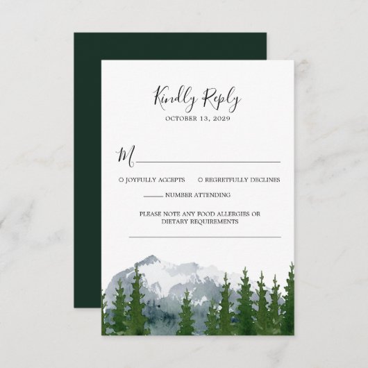 山林の水の色の結婚式RSVP QRコード 出欠カード (正面/裏面)
