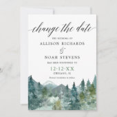 山林の水素朴色日付の変更 招待状 (正面)