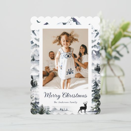 山林の鹿の写真メリークリスマスカード シーズンカード (スタンド正面)