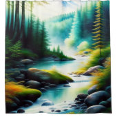 山林を抜ける美しいロッキー川 シャワーカーテン (正面)