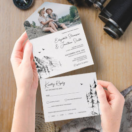 山林シンプルの手描きスケッチ写真 オールインワン招待状