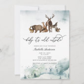 山林動物，ベビーシャワーの外で冬の寒さ 招待状 (正面)