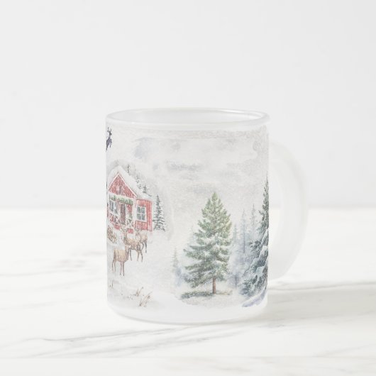 山林素朴クリスマスキャビンの風景 フロストグラスマグカップ (正面右)