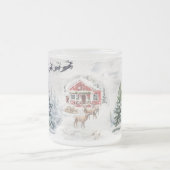 山林素朴クリスマスキャビンの風景 フロストグラスマグカップ (中央)