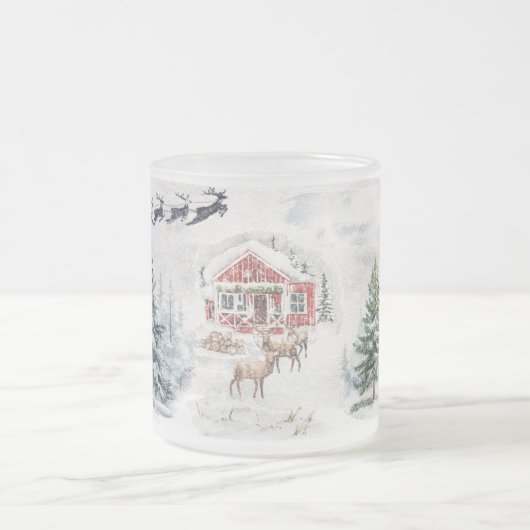 山林素朴クリスマスキャビンの風景 フロストグラスマグカップ (中央)