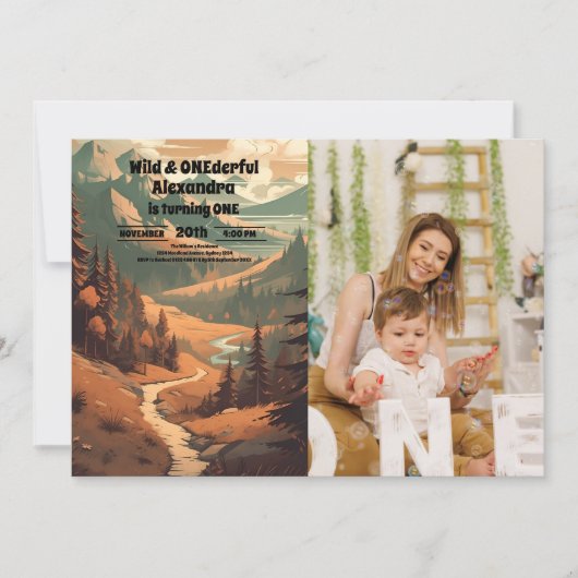 山林素朴写真第1回誕生日 招待状 (正面)