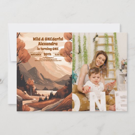 山林素朴写真第1回誕生日 招待状 (正面)