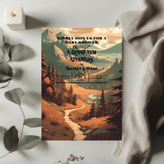 山林素朴常緑赤ちゃんシャワー 招待状