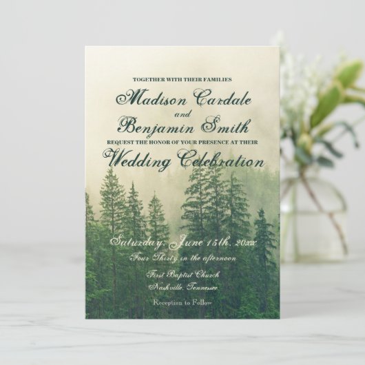 山林素朴松の木の自然結婚 招待状 (スタンド正面)