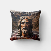 山水に眠るイエスの木像 クッション (正面)
