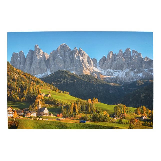 山水を持つ教会·村 メタルプリント (正面)