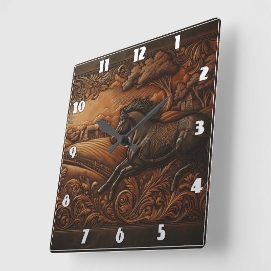 山水威厳のあるに彫った馬素朴の彫刻 スクエア壁時計 (傾斜)