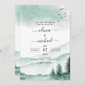 山水素朴色の緑の結婚森のinvita 招待状 (正面/裏面)