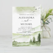 山水素朴色の緑結婚色 招待状 (スタンド正面)