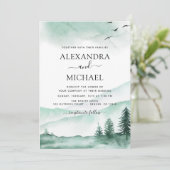 山水素朴色の緑結婚色 招待状 (スタンド正面)