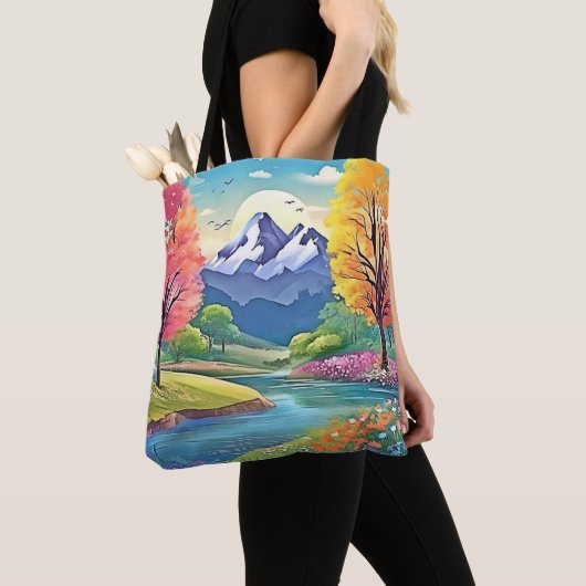 山河の風景アート トートバッグ (クローズアップ)