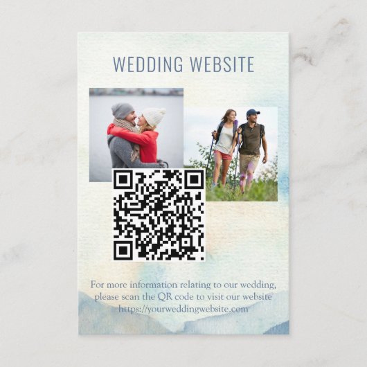 山湖の写真とQRコードの結婚ウェブサイト エンクロージャーカード (正面)