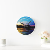 山湖の虹の日没 ラウンド壁時計 (ホーム)