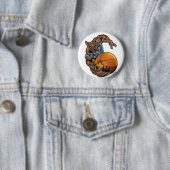 山猫のボブキャットのバスケットボールの青、白のストライプ 缶バッジ (インサイチュ)