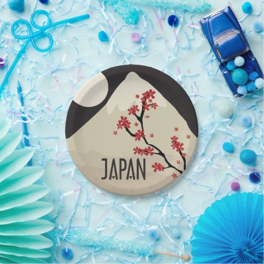 山祝の木と月のある日本 ペーパープレート (パーティー)