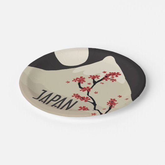 山祝の木と月のある日本 ペーパープレート (アングル)