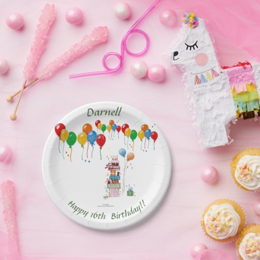 山積みのプレゼントと多くのカラフル風船の位置 ペーパープレート (パーティー)