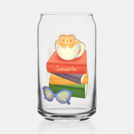 山積みの本とティーカップベア ガラス缶