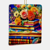 山積みヴィンテージ図書花 セラミックオーナメント (右)