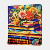 山積みヴィンテージ図書花 セラミックオーナメント (左)