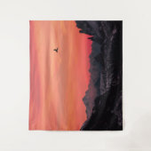 山空にオレンジ色の夕焼けと鳥 タペストリー (正面)