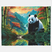 山竹林カラフルのジャイアントパンダ フリースブランケット (正面(横))