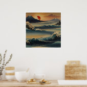 山素晴らし日本の水の色のウォールアート ポスター (キッチン)