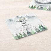 山素朴と森の水の色の保存日付 スクエアペーパーコースター (アングル)