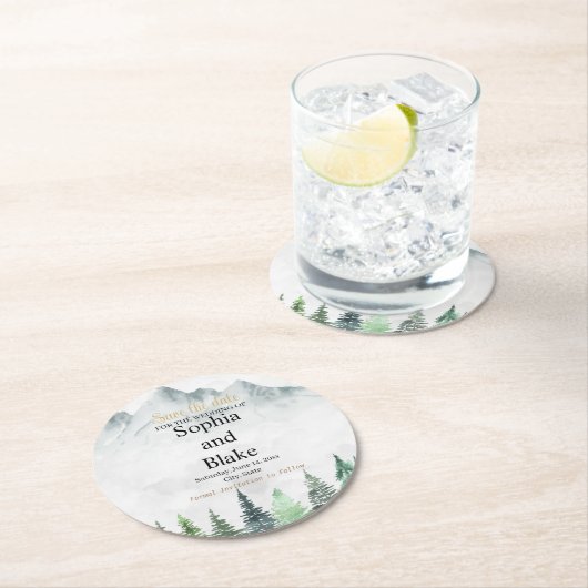 山素朴と森の水の色の保存日付 ラウンドペーパーコースター (インサイチュ)