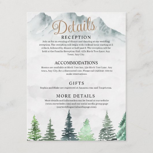 山素朴と森の水の色結婚の エンクロージャーカード (正面)