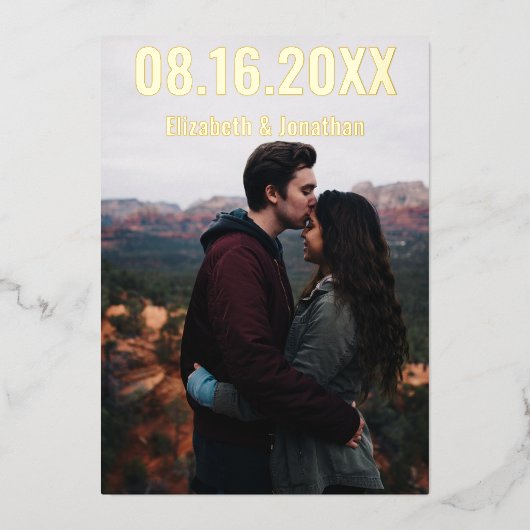 山素朴の日付を保存 箔招待状 (正面)