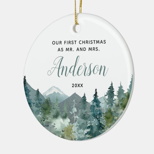 山素朴の私たちの初めてのクリスマス結婚した セラミックオーナメント (左)